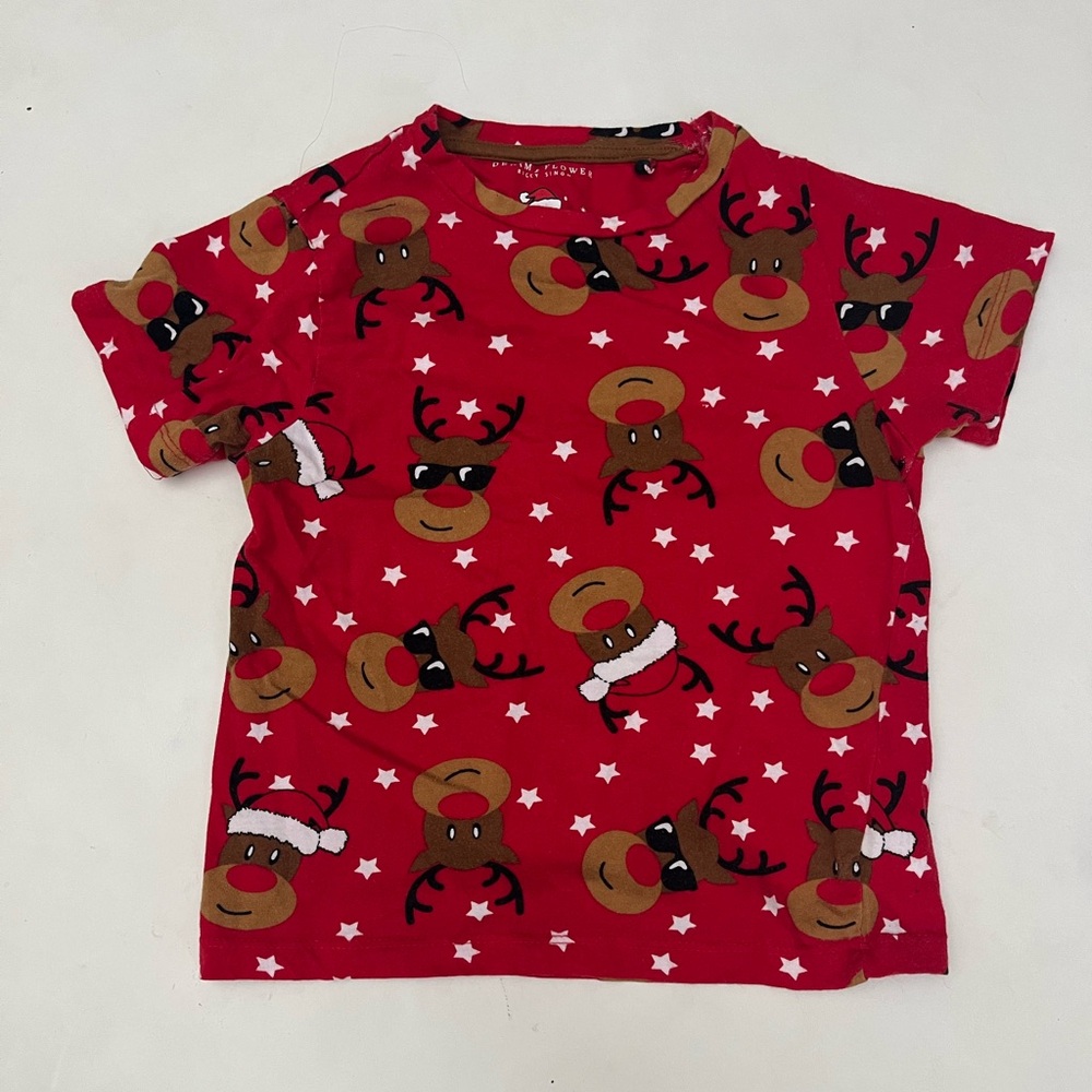 Denim & Flower Boy's Short Sleeve Reindeer Graphic Crew Neck T-Shirt Size 4